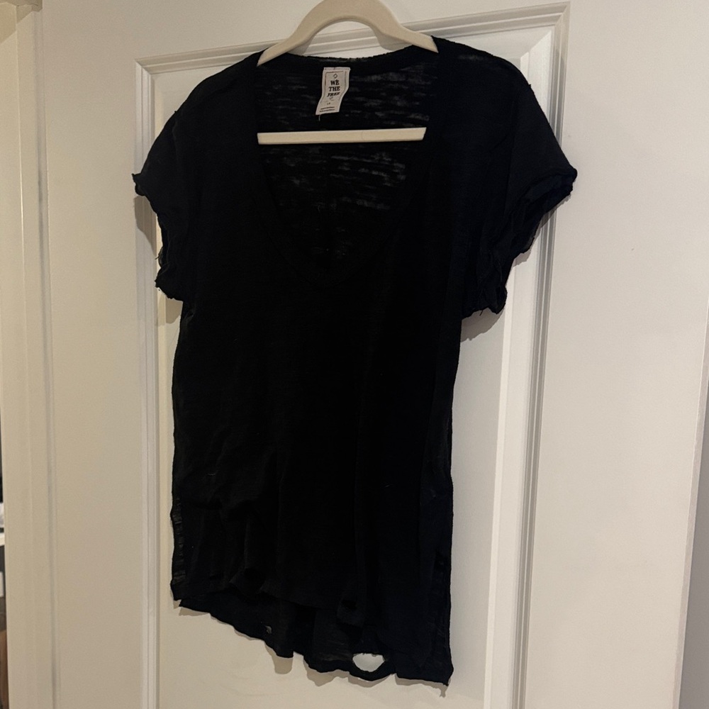 We The Free Black Short Sleeve V-Neck Tee